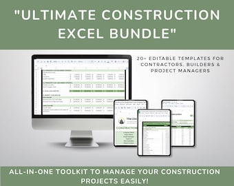 Ultimate Construction Business Excel Template Bundle | 20+ Contractor Forms, Budgets, Bids & Reports | Editable Sheets