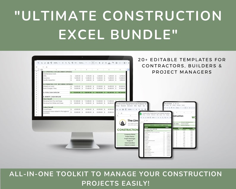 Ultimate Construction Business Excel Template Bundle | 20+ Contractor ...