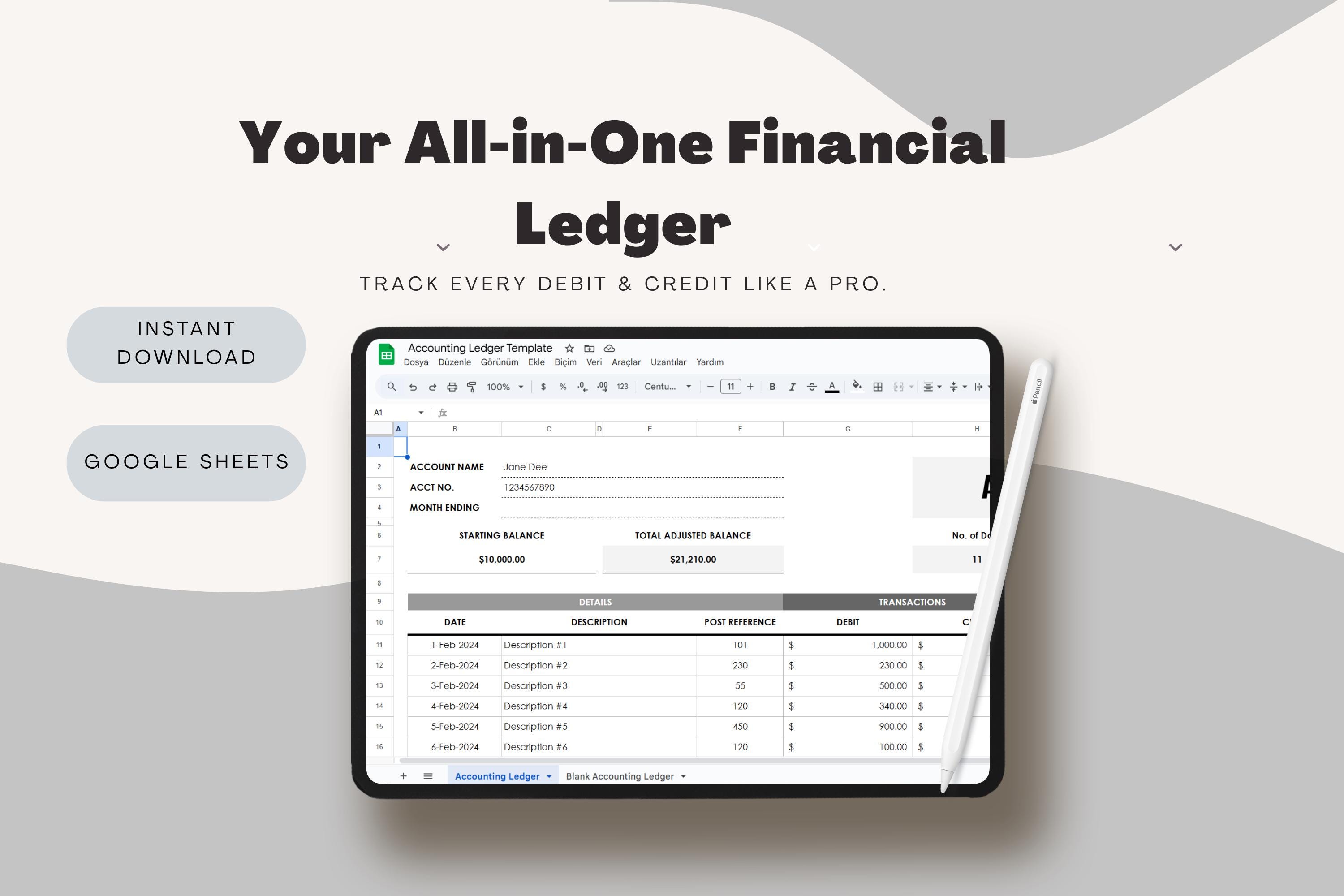 Accounting Ledger Template Google Sheets | Business Expense Tracker ...