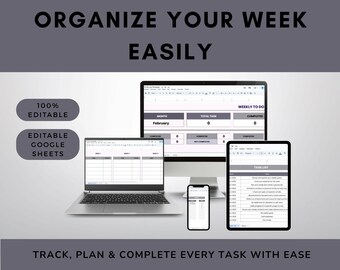 Weekly To Do List Google Sheets Template | Editable Task Tracker Planner | Printable Productivity Dashboard
