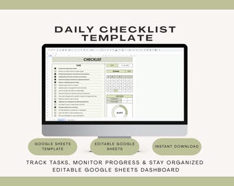 Daily Checklist Google Sheets Template, Task Tracker (Digital Download)