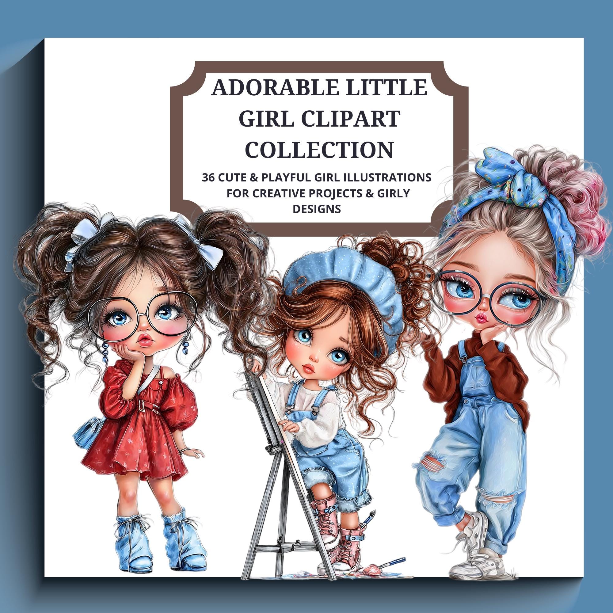 Girl Clipart Bundle, Whimsical PNG Illustrations (36 Files) (digital ...