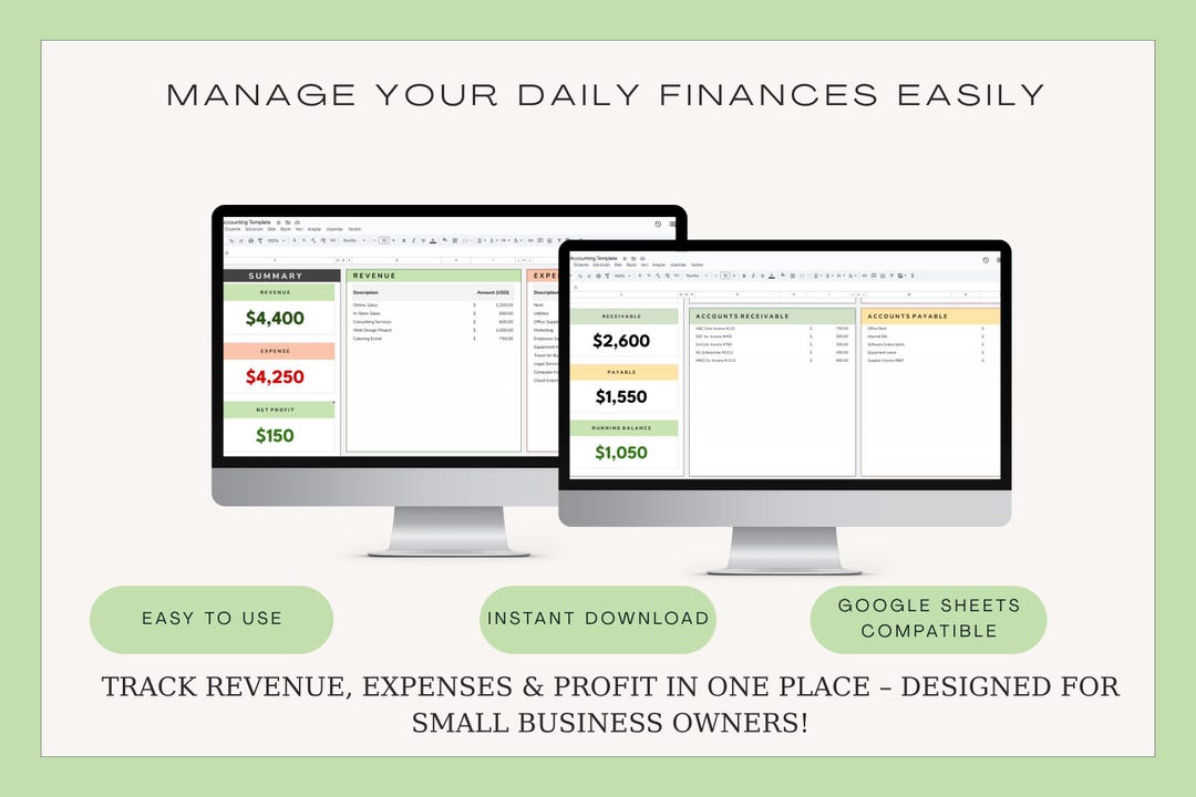 Daily Accounting Spreadsheet for Google Sheets | Income Expense Tracker ...