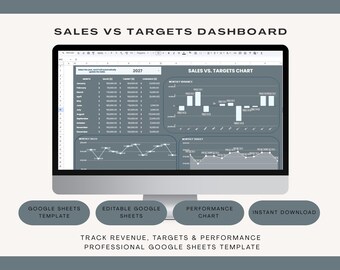 Sales vs Targets Dashboard Google Sheets Template (Digital Download)
