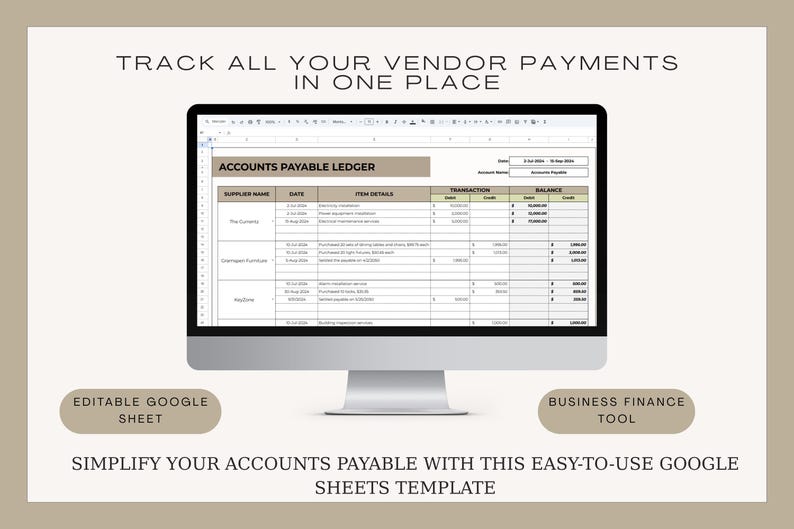 Sample Payable Tracker Accounts Payable Ledger Template | Supplier Transaction Tracker ...