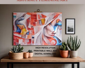 Abstract Feminine Wall Art, Colorful Contemporary Portrait (Digital Download)