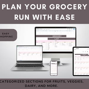 Grocery List Google Sheets Template | Printable & Digital Shopping List Organizer | Editable Food Category Checklist