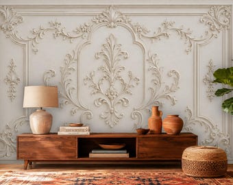 Baroque 3D Plaster Effect Wallpaper, Elegant Floral Removable Wall Mural (Physical Product)