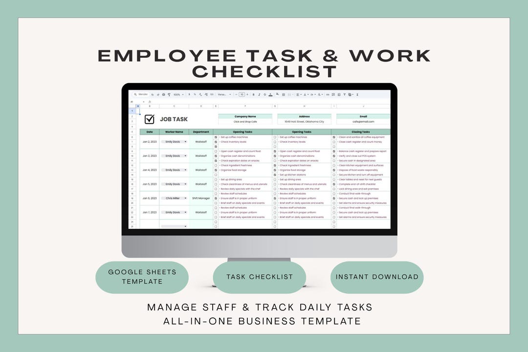 Employee Task Tracker, Work Checklist, Staff Management Spreadsheet ...