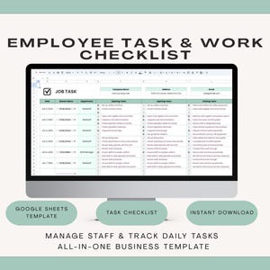 Employee Task Tracker, Work Checklist, Staff Management Spreadsheet (Google Sheets)