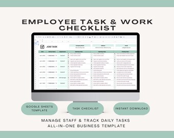 Employee Task Tracker, Work Checklist, Staff Management Spreadsheet (Google Sheets)