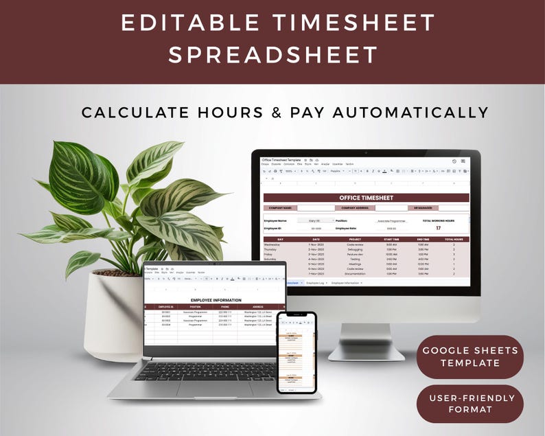 Employee Timesheet Template | Google Sheets & Excel | Track Hours, Pay ...