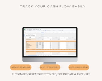 Plantilla de proyección de flujo de caja automatizada para finanzas / Seguimiento de ingresos y gastos empresariales / Panel de presupuesto de Hojas de cálculo de Google