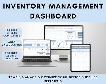 Google Sheets Supplies Inventory Tracker | Inventory Management Spreadsheet | Supply Reorder Dashboard Template