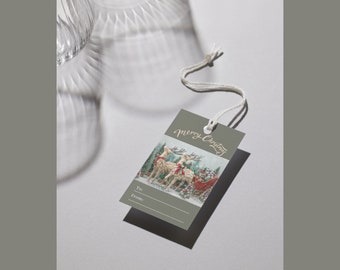 Printable Christmas gift tags/snow tags/ınstant download/Printable tag template/ Gift tags/Noel gift tags template/Green deer tags