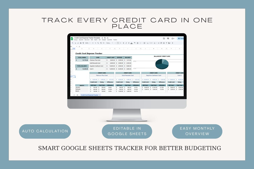 Credit Card Expense Tracker Google Sheets | Debt & Balance Organizer ...