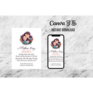 Editable Mother&#39;s Day Brunch Invitation: Canva Template (Digital Download)