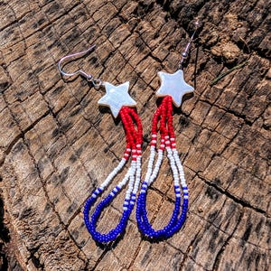 4. Juli Perlenohrringe, Rot, Weiß und Blau, Patriotisch, USA