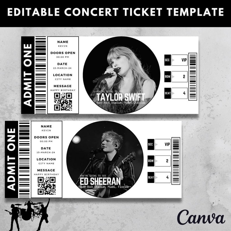 Editable Concert Ticket Template, DIY Event Ticket, Custom Concert