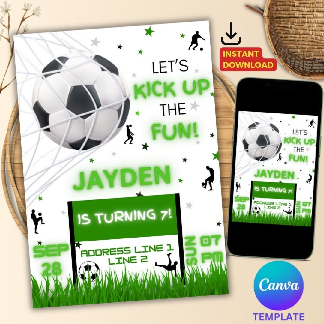 Editable Soccer Birthday Invitation Template Printable Soccer ...