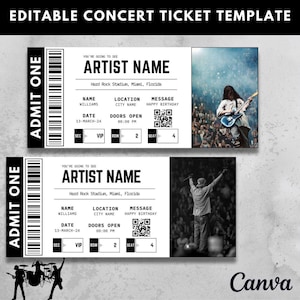 Bewerkbare concertticketsjabloon, DIY-evenementticket, verrassingscadeau aangepast concertticket, afdrukbare concerttickets cadeau-idee, canvassjabloon