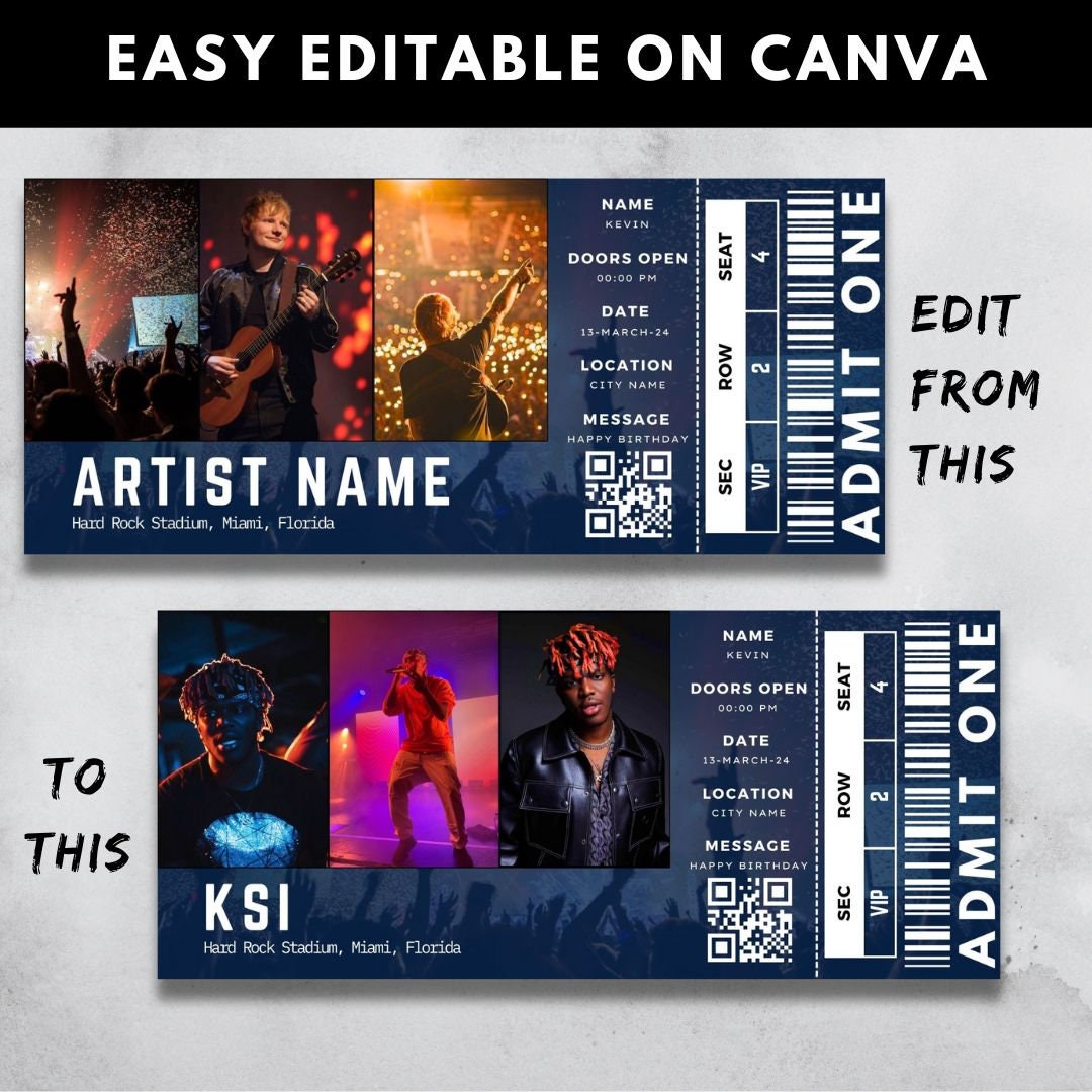 Editable Concert Ticket Template, Surprise Concert Ticket Stub Editable Concert Ticket Template, Surprise Concert Ticket Stub