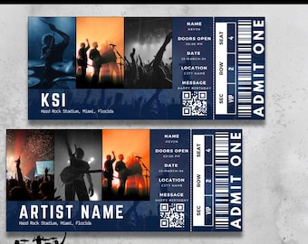 Plantilla editable de boletos para conciertos, talón de boleto sorpresa para conciertos, regalo de cumpleaños, talón imprimible para conciertos, boleto personalizado para eventos, regalo para ella
