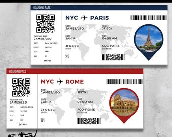 Plantilla de tarjeta de embarque editable, boleto de avión imprimible, tarjeta de embarque para viaje sorpresa, boleto de regalo para vacaciones sorpresa, descarga instantánea