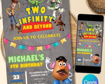 Toy Story Invitation, Two Infinity and Beyond, Editable Invitation, Boys Party, Digital Evite, Toy Story Digital Invitation, Editable Canva