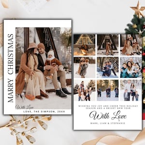 Bewerkbare Boho kerstfotokaart, minimalistische foto kerstkaartsjabloon, bewerkbare familiefoto kerstkaart, minimalistische vakantie
