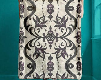 Baroque Floral Sherpa Fleece Blanket | Gothic Home Decor.