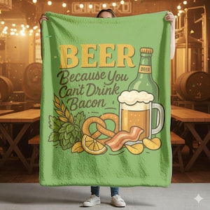 Funny Beer & Bacon Sherpa Fleece Blanket | Novelty Husband Gift.