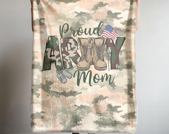 Personalized 60"x80" Army Dog Tag Proud Army Mom Blanket Military Camouflage Patriotic Throw