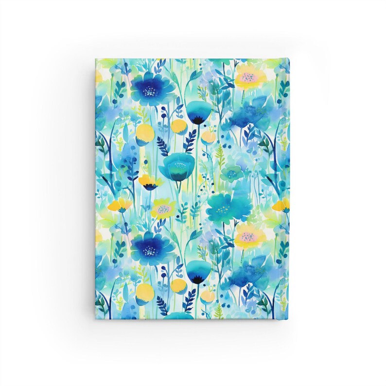 Blue Floral Hardcover Journal - Watercolor Meadow Botanical Notebook ...