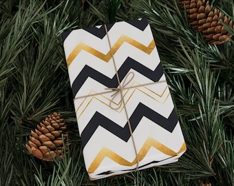Black Gold Chevron Wrapping Paper Modern Holiday Gift Wrap Chic Christmas Pattern Stylish Luxe Paper for Elegant Seasonal Gift Giving