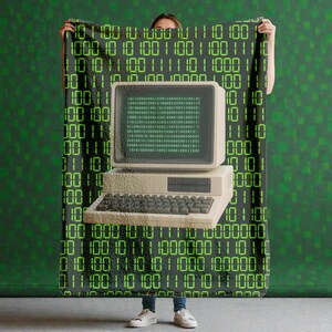 Retro Computer Blanket: Vintage PC and Binary Code, Tech Geek Gift.