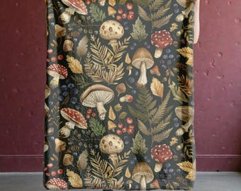Mushroom Forest Sherpa Fleece Blanket: Whimsical Cottagecore Throw.