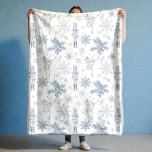 Nutcracker Ballet Sherpa Fleece Blanket, Elegant Christmas Decor.