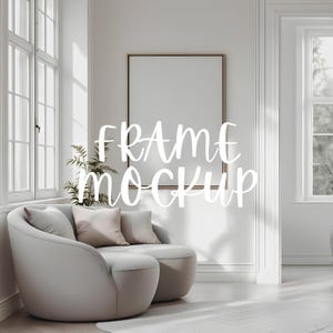 Wood Frame Mockup, Smart Object Interior Poster, PSD Template for Art, Thin Frame, Minimalist Scandinavian frame, Picture Frame