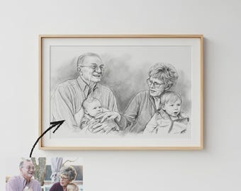 Añadir a la foto a un ser querido fallecido: boceto familiar personalizado, retrato personalizado (descarga digital)