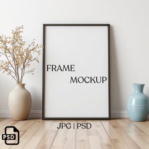 Vertical Frame Mockup : Minimalistic Frame Template, Home Interior Scene ( JPG & PSD Digital Download )