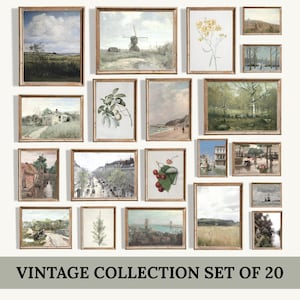 Vintage galerijmuurset van 20, galerijmuurkunstafdrukken set, Frans landdecor, antiek muurdecor, boerderij muurkunst set, bundel van 20