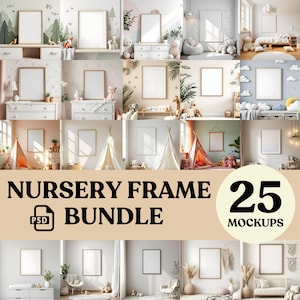 Nursery Frame Mockup Set of 25: Minimalistic Frame Template Collection ( JPG & PSD Digital Download )