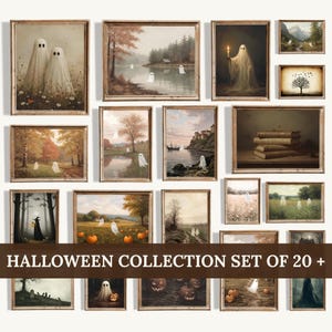 Conjunto de arte mural de Halloween: Fantasmas melancólicos, decoración cottagecore (impresiones digitales, más de 20)