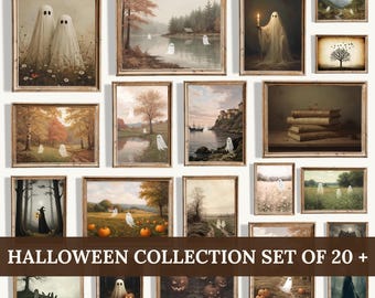 Ensemble d'art mural fantaisiste pour Halloween : fantômes maussades, décoration Cottagecore (impressions numériques, 20 ans et plus)