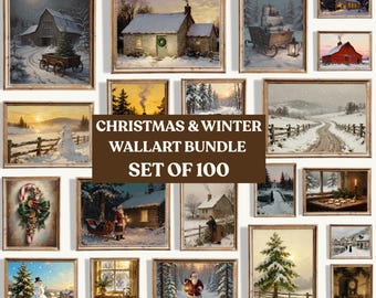 Christmas Wallarts Set of 100 : Winter Print Set, Xmas Home Decor, Holiday Gallery Bundle