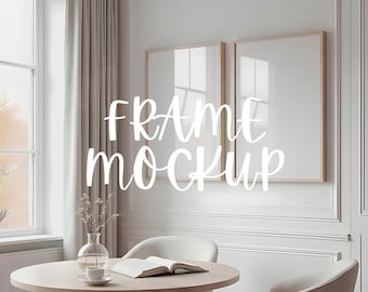 Two Frame Mockup : Home Interior Scene, Dual Minimalist Frame Template ( JPG & PSD Digital Download )