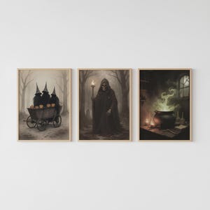 Arte de pared de Halloween, juego de 3, juego de galería de pared de Halloween, decoración digital de otoño con fantasmas melancólicos, decoración caprichosa de Halloween, decoración cottage core