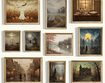 Lot de 10 imprimés d'Halloween : décoration gothique vintage, décoration d'intérieur rustique, imprimés maussades