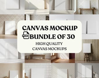 Conjunto de 30 maquetas de lienzo: Escena de interior de casa, plantilla de lienzo (descarga digital en formato JPG y PSD)